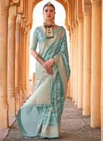 Silk Sky Blue Traditional Wear Printed Saree